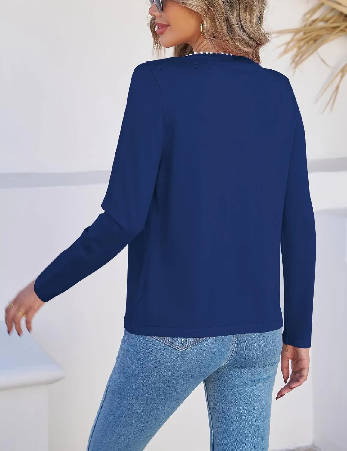 CiCiBird Women Lightweight Open Front Sweater Cardigan Pearls Trim Knit Jacket Trendy Long Sleeve Clothes Coatigan