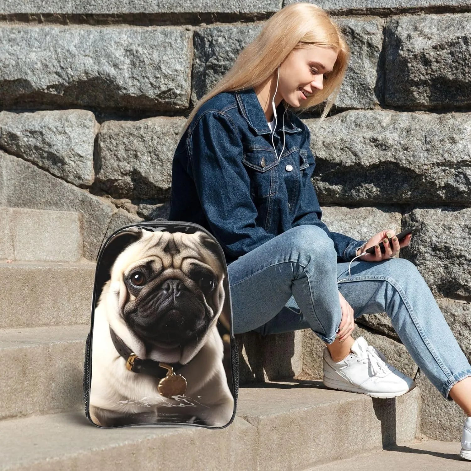 Clear Backpack Heavy Duty PVC Transparent Bookbag Cool Pug Dog Backpack Daypack Laptop Backpack