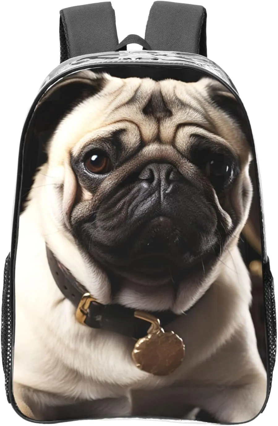 Clear Backpack Heavy Duty PVC Transparent Bookbag Cool Pug Dog Backpack Daypack Laptop Backpack