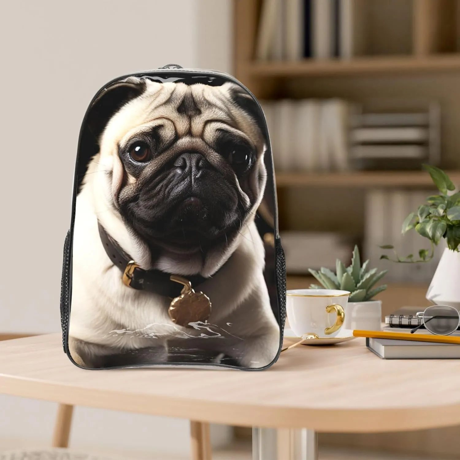Clear Backpack Heavy Duty PVC Transparent Bookbag Cool Pug Dog Backpack Daypack Laptop Backpack