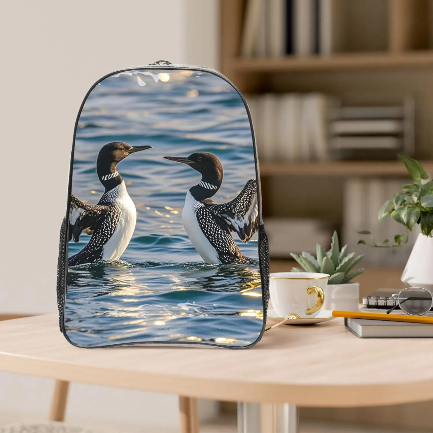 Clear Backpack Heavy Duty PVC Transparent Bookbag Loon Birds Backpack Daypack Laptop Backpack