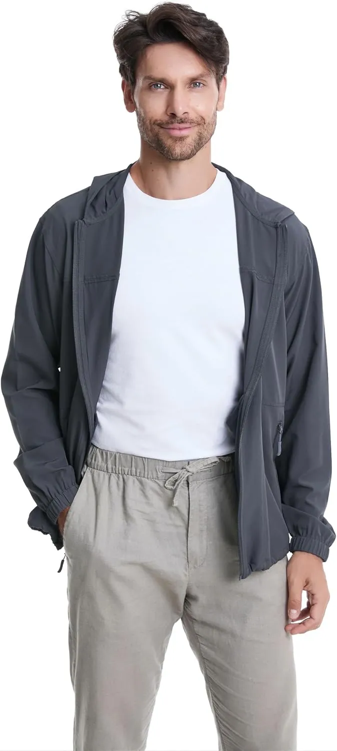clothin Mens Lightweight Running Jacket with Hood Zip Pockets for Fishing Hiking Travel