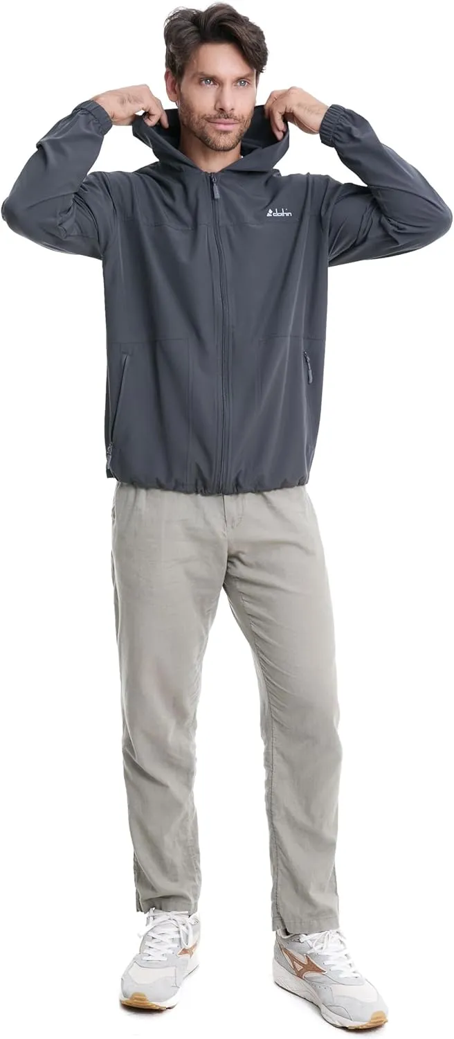 clothin Mens Lightweight Running Jacket with Hood Zip Pockets for Fishing Hiking Travel