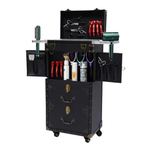 CNCEST Beauty Salon Luggage,Rolling Lockable Makeup Train Case Hairdressing Trolley Stylist Beauty Salon Cosmetic Luggage Travel Organizer Tool Box with Hair Dryer Holder