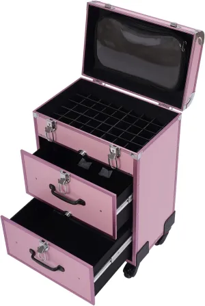 CNCEST Rolling Makeup Train Case,Rolling Makeup Cosmetic Case Trolley Case Nail Polish Organizer for Studio or Travelling Nail Technician Artists Cosmetologist Stylist,with 4 Wheels(PinkB)