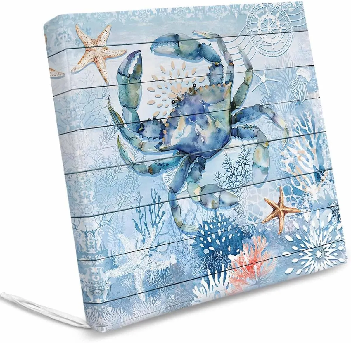 Coastal Blue Crab Outdoor Cushion Chair Cover Set of 4 - Waterproof Couch Seat Covers, Ocean Nautical Starfish Coral Wooden Patio Furniture Protector Cushions Slipcovers for Sofa/RV, 20"x18"x4"