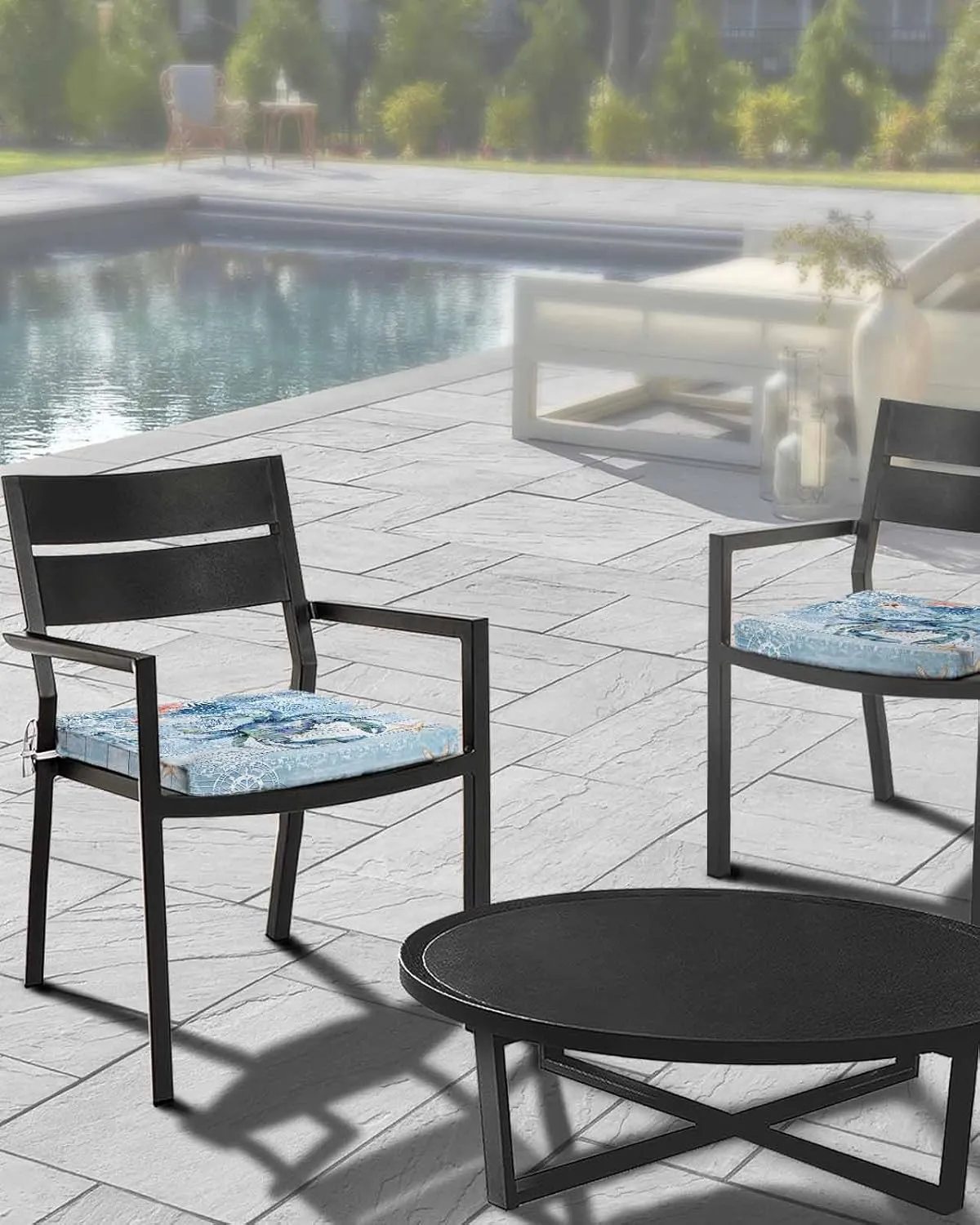 Coastal Blue Crab Outdoor Cushion Chair Cover Set of 4 - Waterproof Couch Seat Covers, Ocean Nautical Starfish Coral Wooden Patio Furniture Protector Cushions Slipcovers for Sofa/RV, 20"x18"x4"