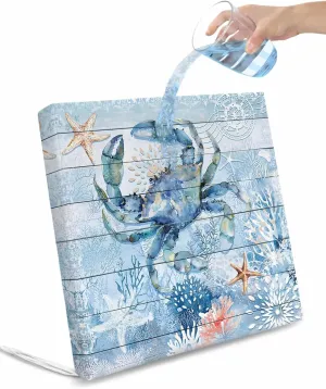 Coastal Blue Crab Outdoor Cushion Chair Cover Set of 4 - Waterproof Couch Seat Covers, Ocean Nautical Starfish Coral Wooden Patio Furniture Protector Cushions Slipcovers for Sofa/RV, 20"x18"x4"
