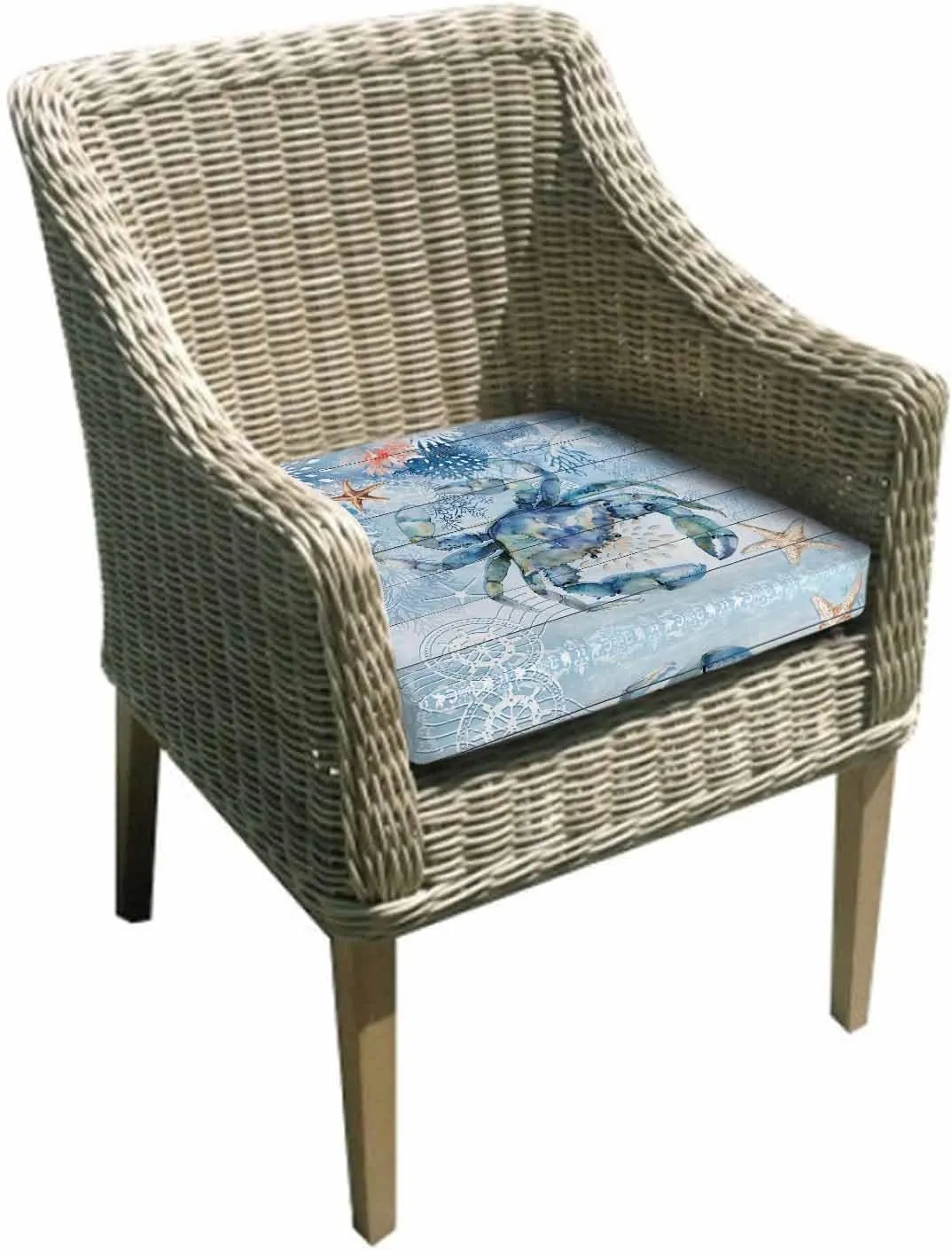 Coastal Blue Crab Outdoor Cushion Chair Cover Set of 4 - Waterproof Couch Seat Covers, Ocean Nautical Starfish Coral Wooden Patio Furniture Protector Cushions Slipcovers for Sofa/RV, 20"x18"x4"