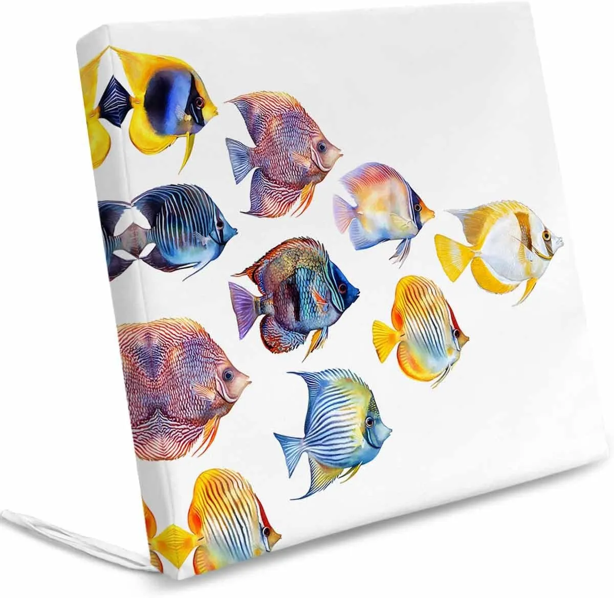 Coastal Fishes Outdoor Cushion Chair Cover Set of 2 - Waterproof Couch Seat Covers, Summer Beach Ocean Life Watercolor Patio Furniture Protector Cushions Slipcovers for Sofa/RV, 22"x20"x4"
