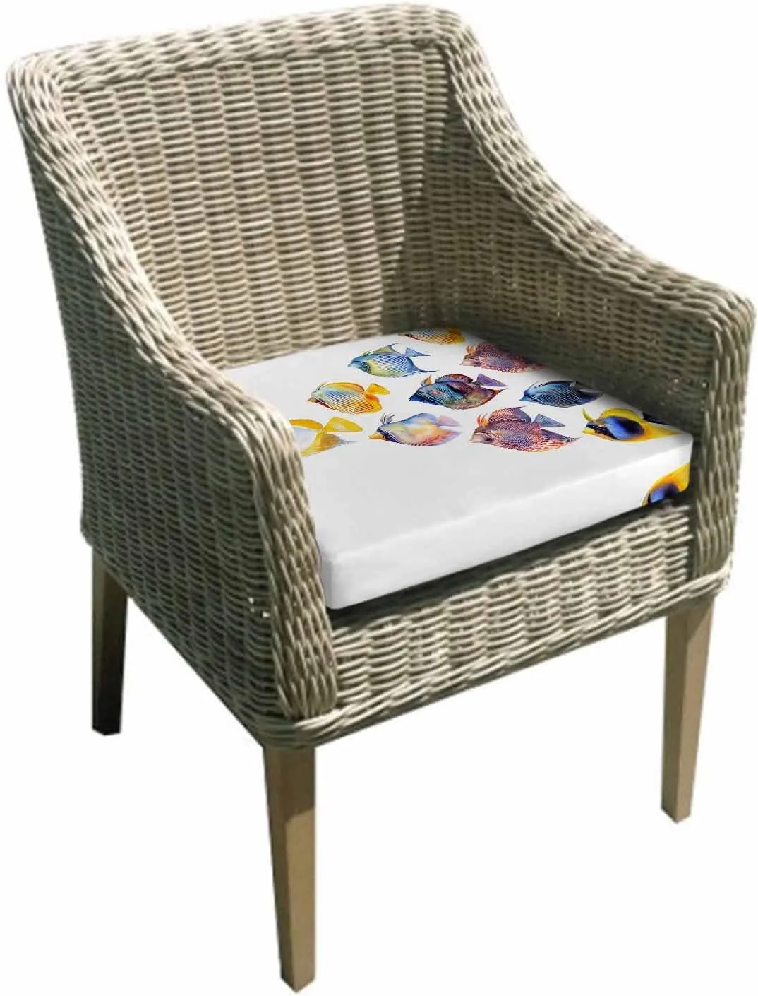 Coastal Fishes Outdoor Cushion Chair Cover Set of 2 - Waterproof Couch Seat Covers, Summer Beach Ocean Life Watercolor Patio Furniture Protector Cushions Slipcovers for Sofa/RV, 22"x20"x4"