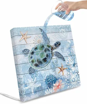 Coastal Ocean Turtle Outdoor Cushion Chair Cover Set of 4 - Waterproof Couch Seat Covers, Nautical Starfish Coral Wooden Grain Patio Furniture Protector Cushions Slipcovers for Sofa/RV, 20"x18"x4"