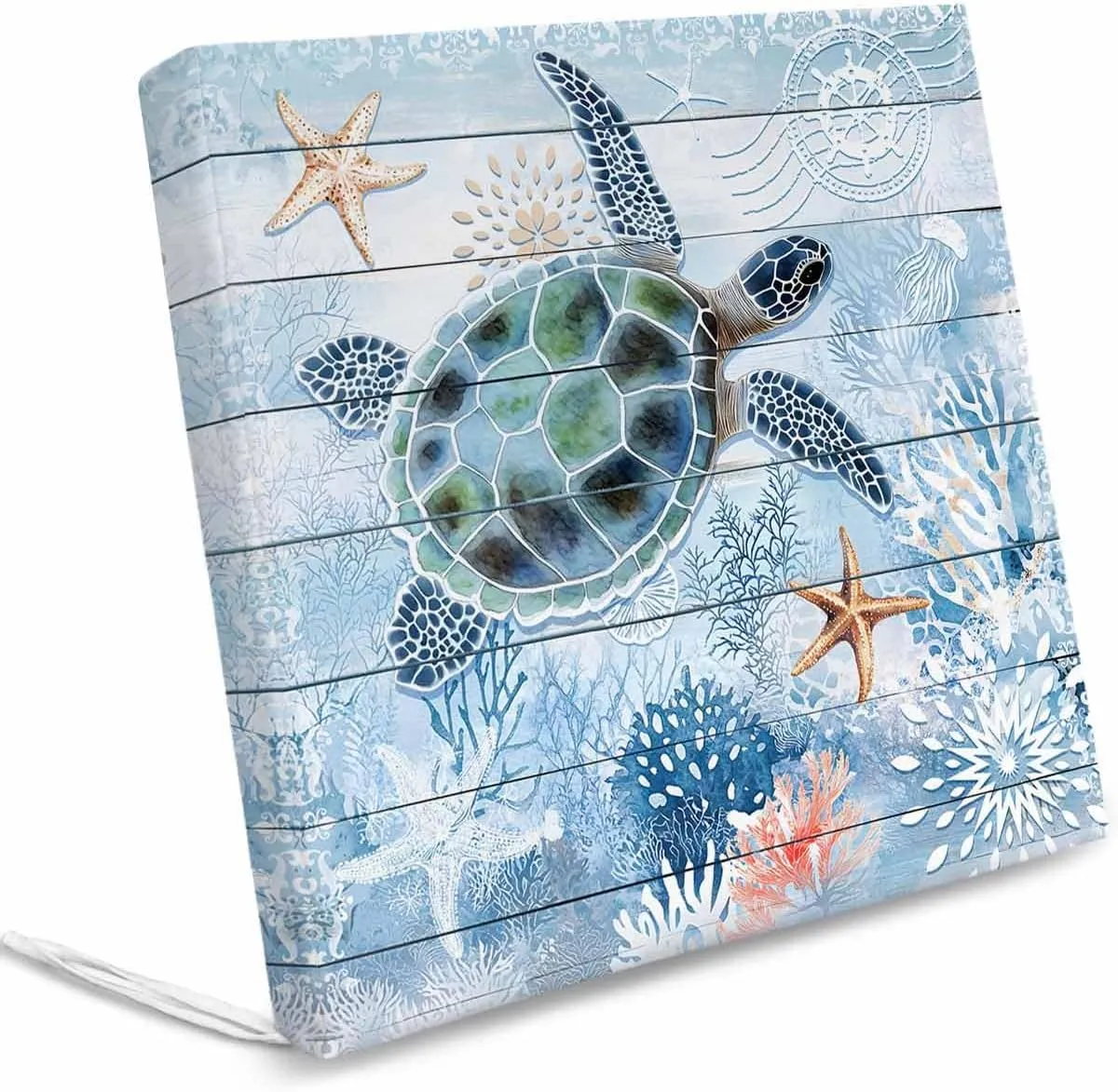 Coastal Ocean Turtle Outdoor Cushion Chair Cover Set of 4 - Waterproof Couch Seat Covers, Nautical Starfish Coral Wooden Grain Patio Furniture Protector Cushions Slipcovers for Sofa/RV, 20"x18"x4"