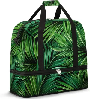 Coconut Tree Leaf Green Travel Duffel Bag for Women Men Weekender Overnight Bag with Shoe Compartment Foldable Sports Gym Luggage Bag