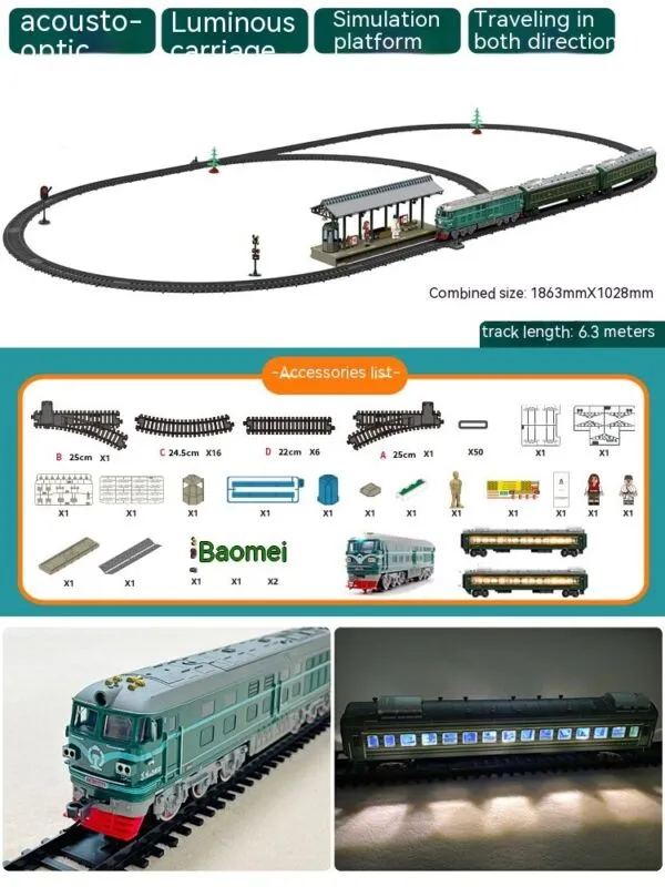 Color: Style1, style: 3rechargeable battery - Children's Electric Train Simulati