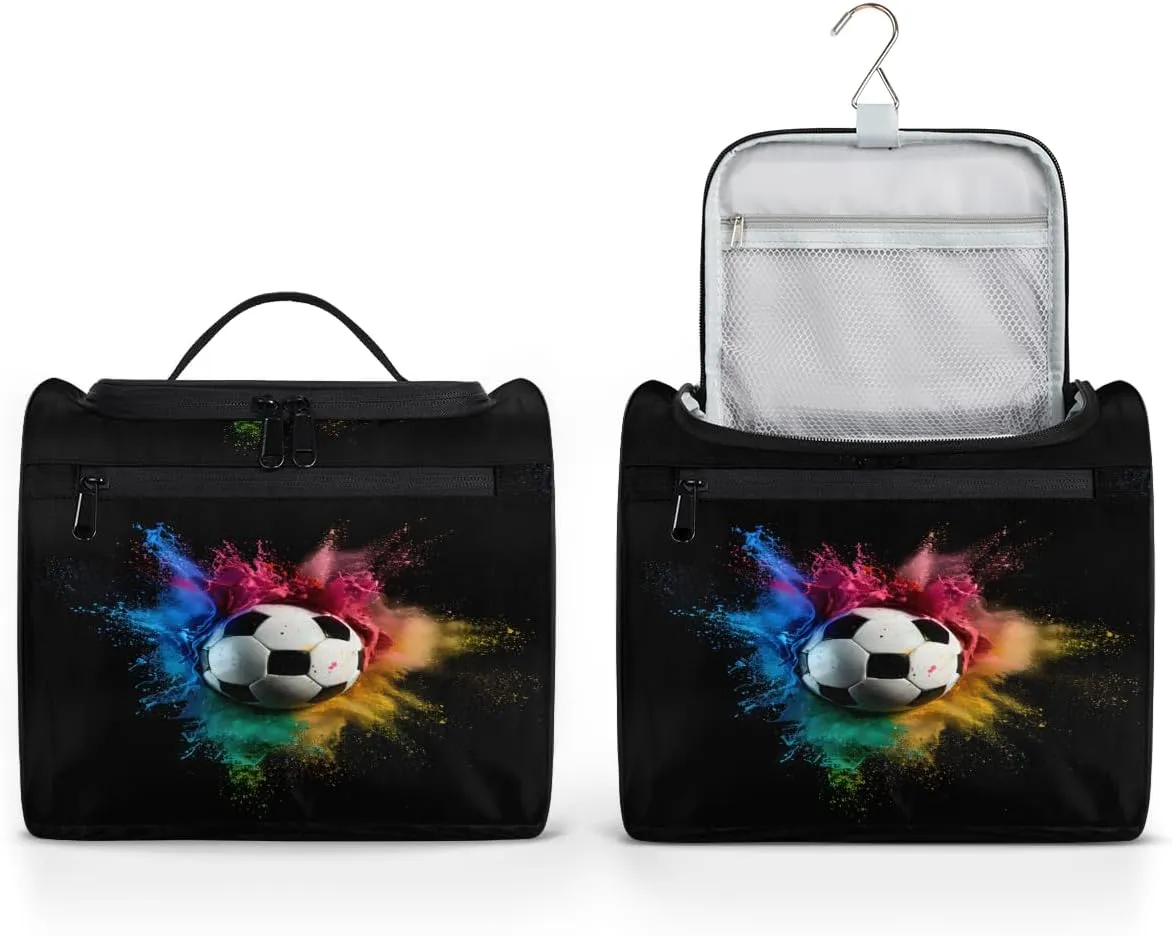 Colored Soccer Travel Toiletry Bag for Women Large Capacity Wide-open Makeup Organizer Cosmetic Travel Bags for Toiletries