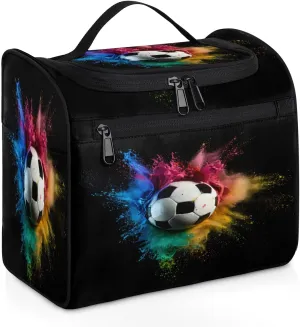 Colored Soccer Travel Toiletry Bag for Women Large Capacity Wide-open Makeup Organizer Cosmetic Travel Bags for Toiletries