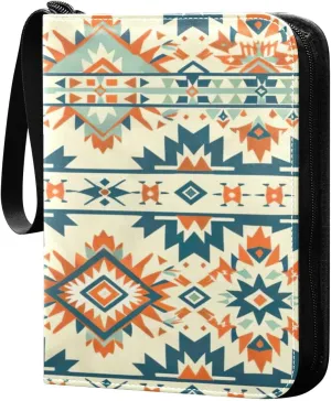 Colorful Aztec Pattern Card Binder 4-Pocket, 400 Pockets Trading Cards Holder Games Card Albums Storage Organizer Case for Football, Baseball Cards