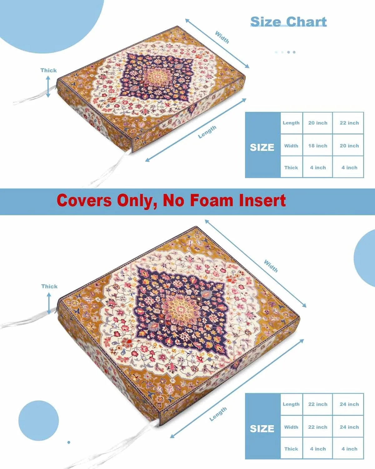 Colorful Boho Outdoor Cushion Chair Cover Set of 2 - Waterproof Couch Seat Covers, Southwest Aztec Abstract Geometric Art Patio Furniture Protector Cushions Slipcovers for Sofa/RV, 24"x24"x4"