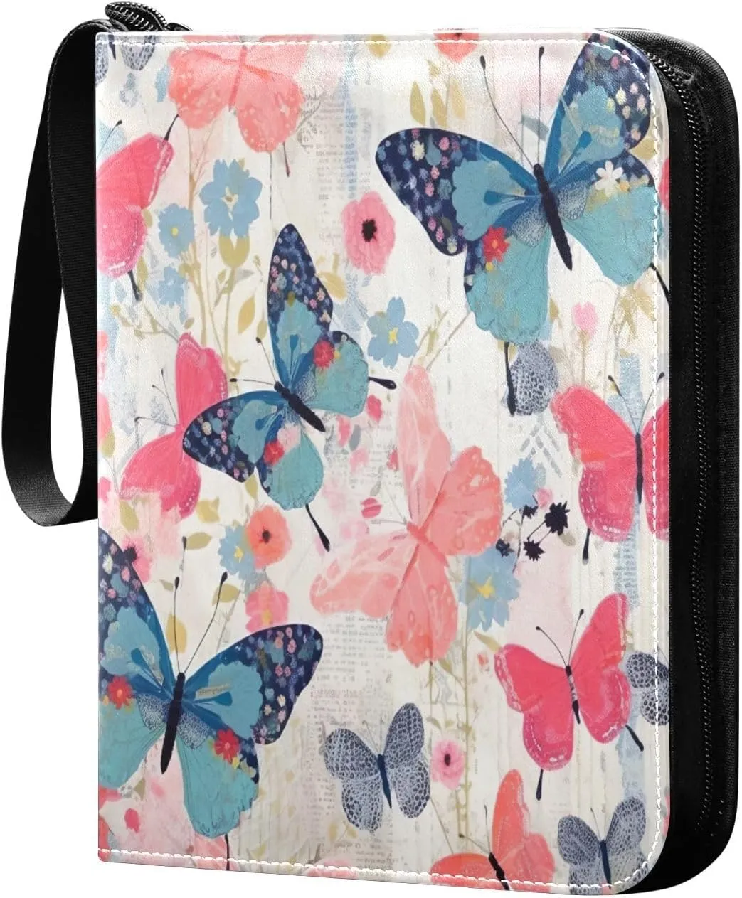 Colorful Butterflies Card Binder 4-Pocket, 400 Pockets Trading Cards Holder Games Card Albums Storage Organizer Case for Football, Baseball Cards