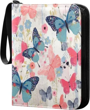 Colorful Butterflies Card Binder 4-Pocket, 400 Pockets Trading Cards Holder Games Card Albums Storage Organizer Case for Football, Baseball Cards