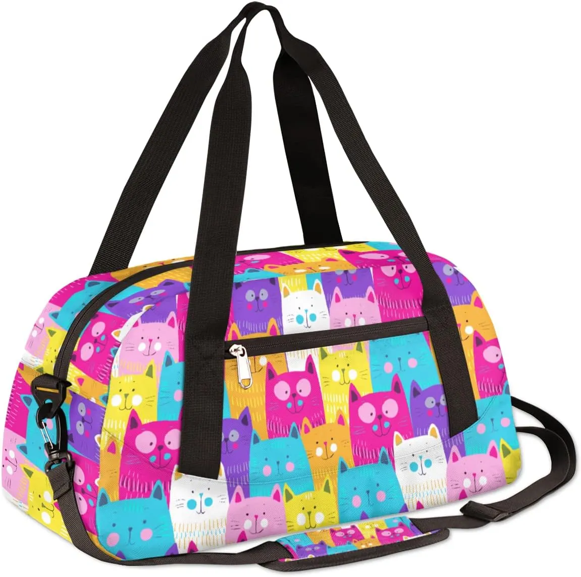 Colorful Cat Kids Duffle Bag Girls Dance Bag Lightweight Water Resistant Foldable Sports Gym Bag Travel Weekender Overnight Sleepover Carryon Travel Bag for Teen Girls School Practice Gymnastic Ballet
