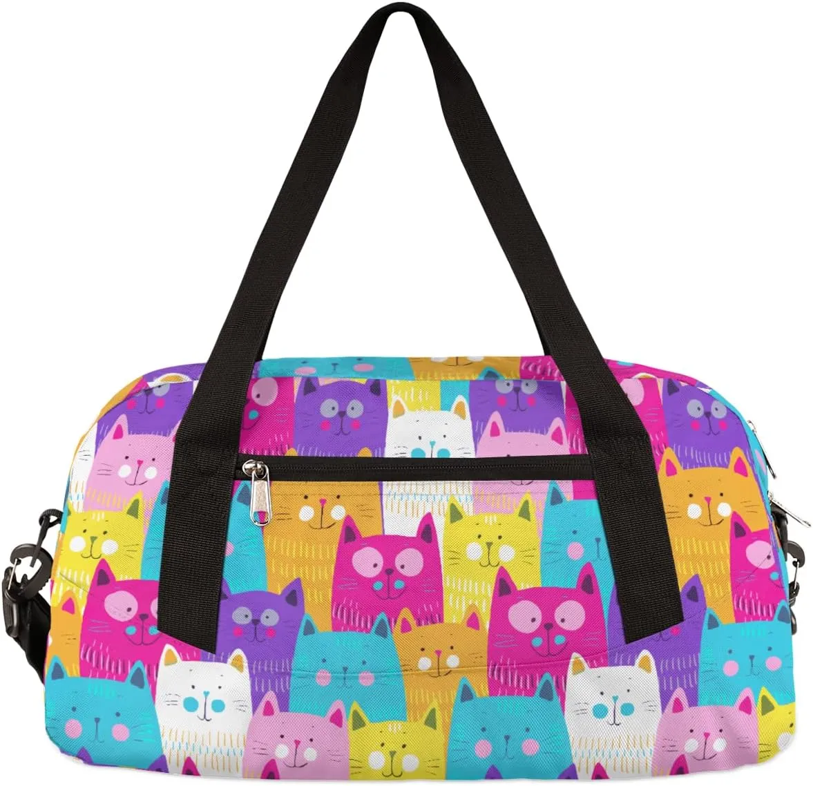 Colorful Cat Kids Duffle Bag Girls Dance Bag Lightweight Water Resistant Foldable Sports Gym Bag Travel Weekender Overnight Sleepover Carryon Travel Bag for Teen Girls School Practice Gymnastic Ballet