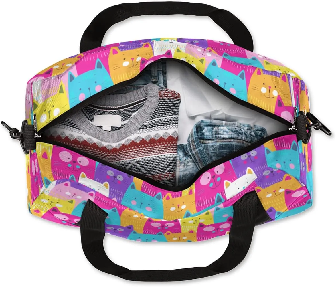 Colorful Cat Kids Duffle Bag Girls Dance Bag Lightweight Water Resistant Foldable Sports Gym Bag Travel Weekender Overnight Sleepover Carryon Travel Bag for Teen Girls School Practice Gymnastic Ballet