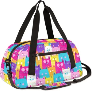 Colorful Cat Kids Duffle Bag Girls Dance Bag Lightweight Water Resistant Foldable Sports Gym Bag Travel Weekender Overnight Sleepover Carryon Travel Bag for Teen Girls School Practice Gymnastic Ballet