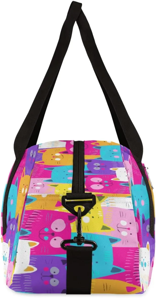 Colorful Cat Kids Duffle Bag Girls Dance Bag Lightweight Water Resistant Foldable Sports Gym Bag Travel Weekender Overnight Sleepover Carryon Travel Bag for Teen Girls School Practice Gymnastic Ballet