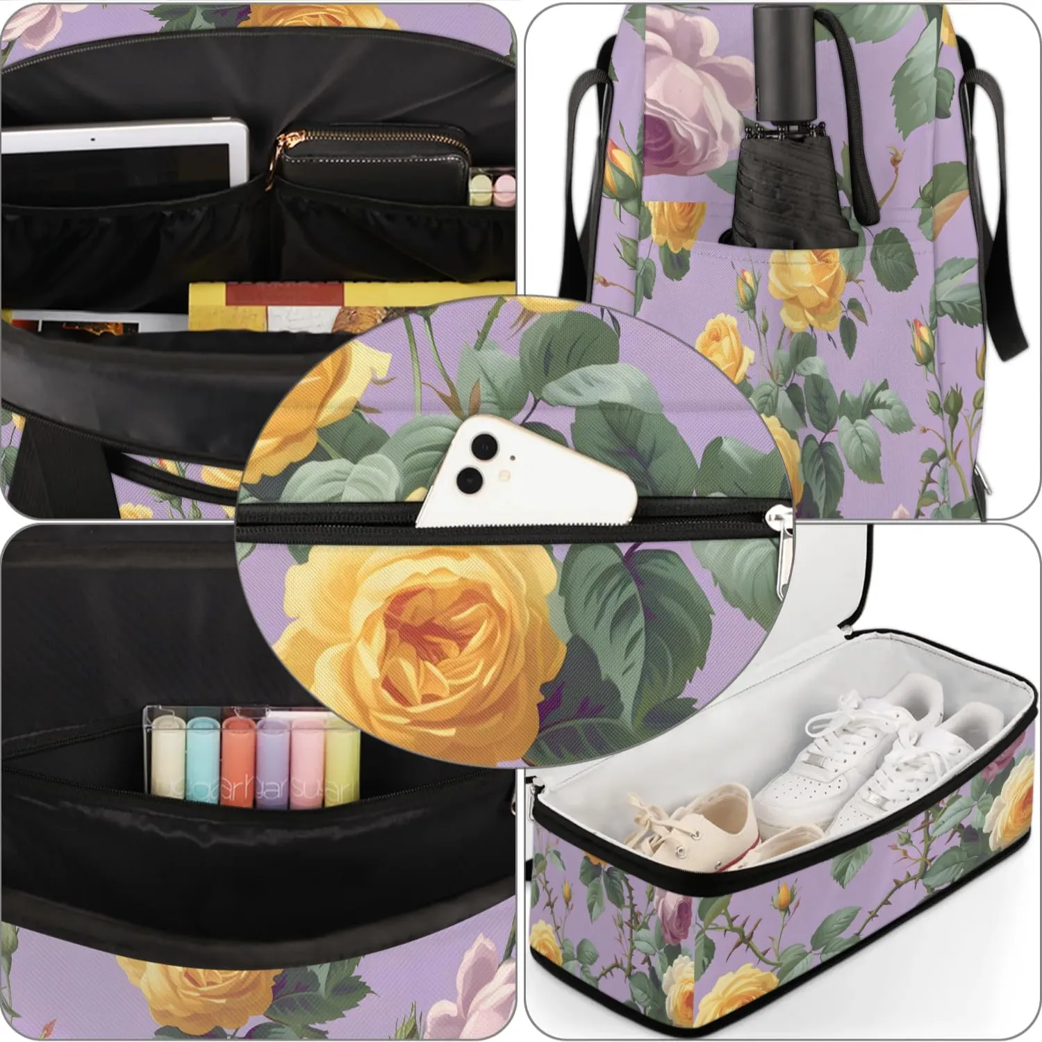 Colorful Flora Beauty Printings Travel Duffle Bag, Collapsible Travel Bag Sports Gym Bag With Shoes Compartment Weekender Bag Overnight Bag For Women Men