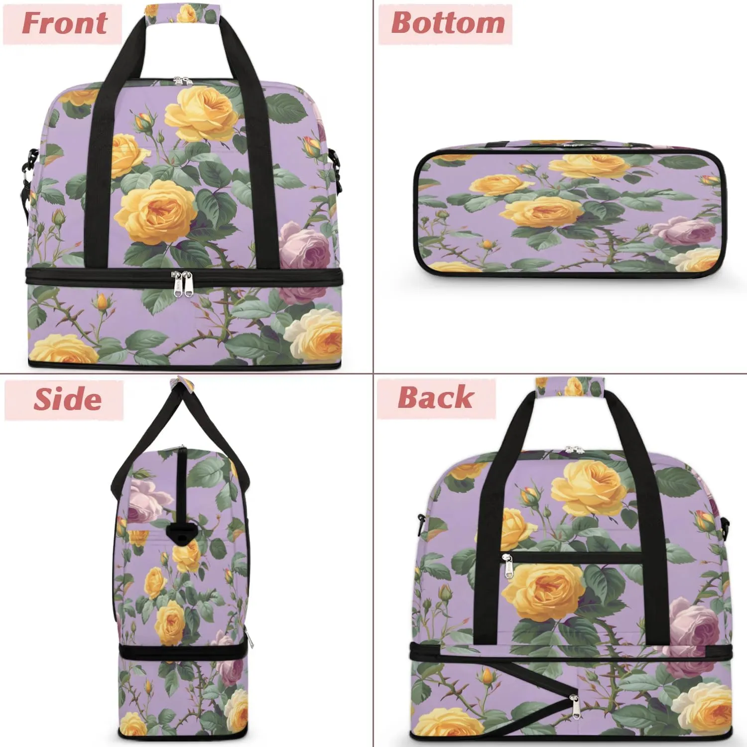 Colorful Flora Beauty Printings Travel Duffle Bag, Collapsible Travel Bag Sports Gym Bag With Shoes Compartment Weekender Bag Overnight Bag For Women Men