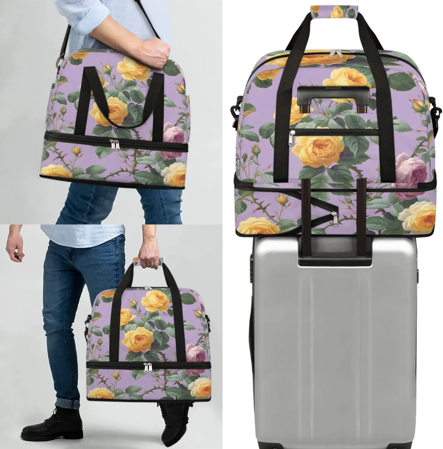 Colorful Flora Beauty Printings Travel Duffle Bag, Collapsible Travel Bag Sports Gym Bag With Shoes Compartment Weekender Bag Overnight Bag For Women Men