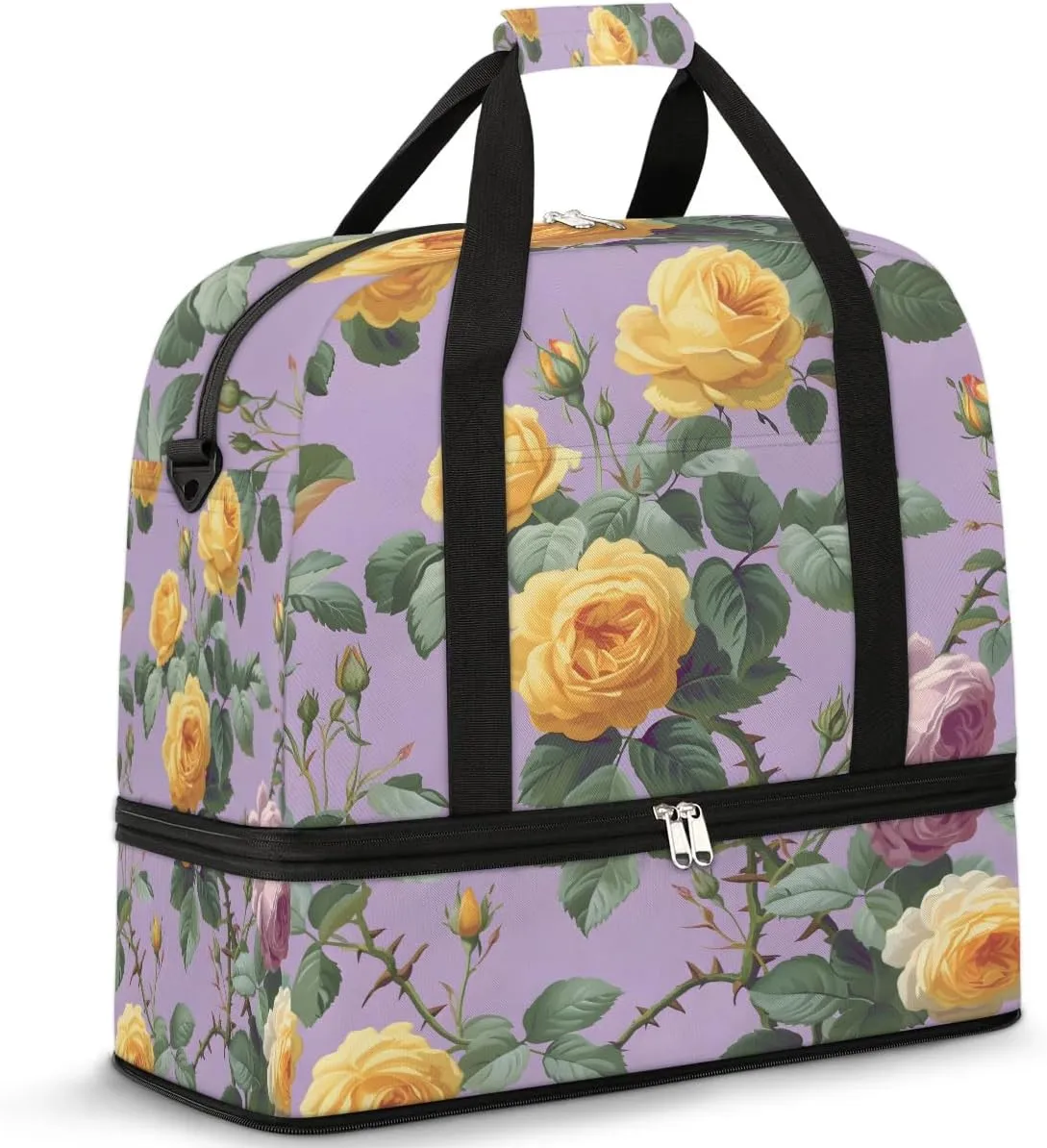 Colorful Flora Beauty Printings Travel Duffle Bag, Collapsible Travel Bag Sports Gym Bag With Shoes Compartment Weekender Bag Overnight Bag For Women Men