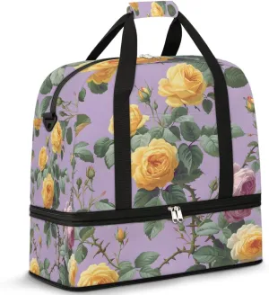 Colorful Flora Beauty Printings Travel Duffle Bag, Collapsible Travel Bag Sports Gym Bag With Shoes Compartment Weekender Bag Overnight Bag For Women Men