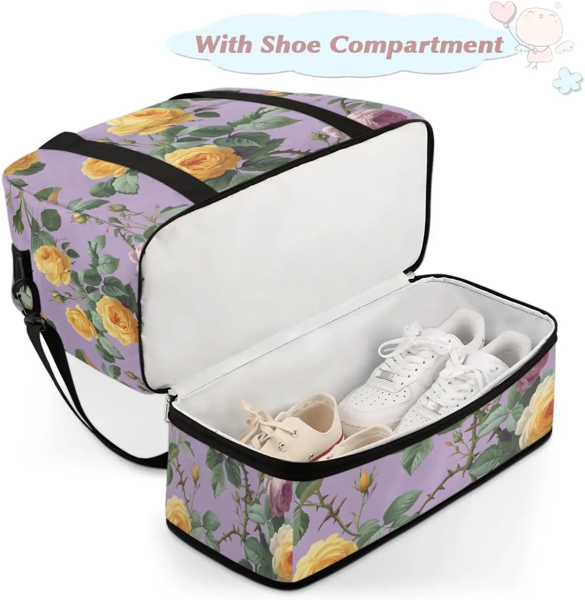 Colorful Flora Beauty Printings Travel Duffle Bag, Collapsible Travel Bag Sports Gym Bag With Shoes Compartment Weekender Bag Overnight Bag For Women Men
