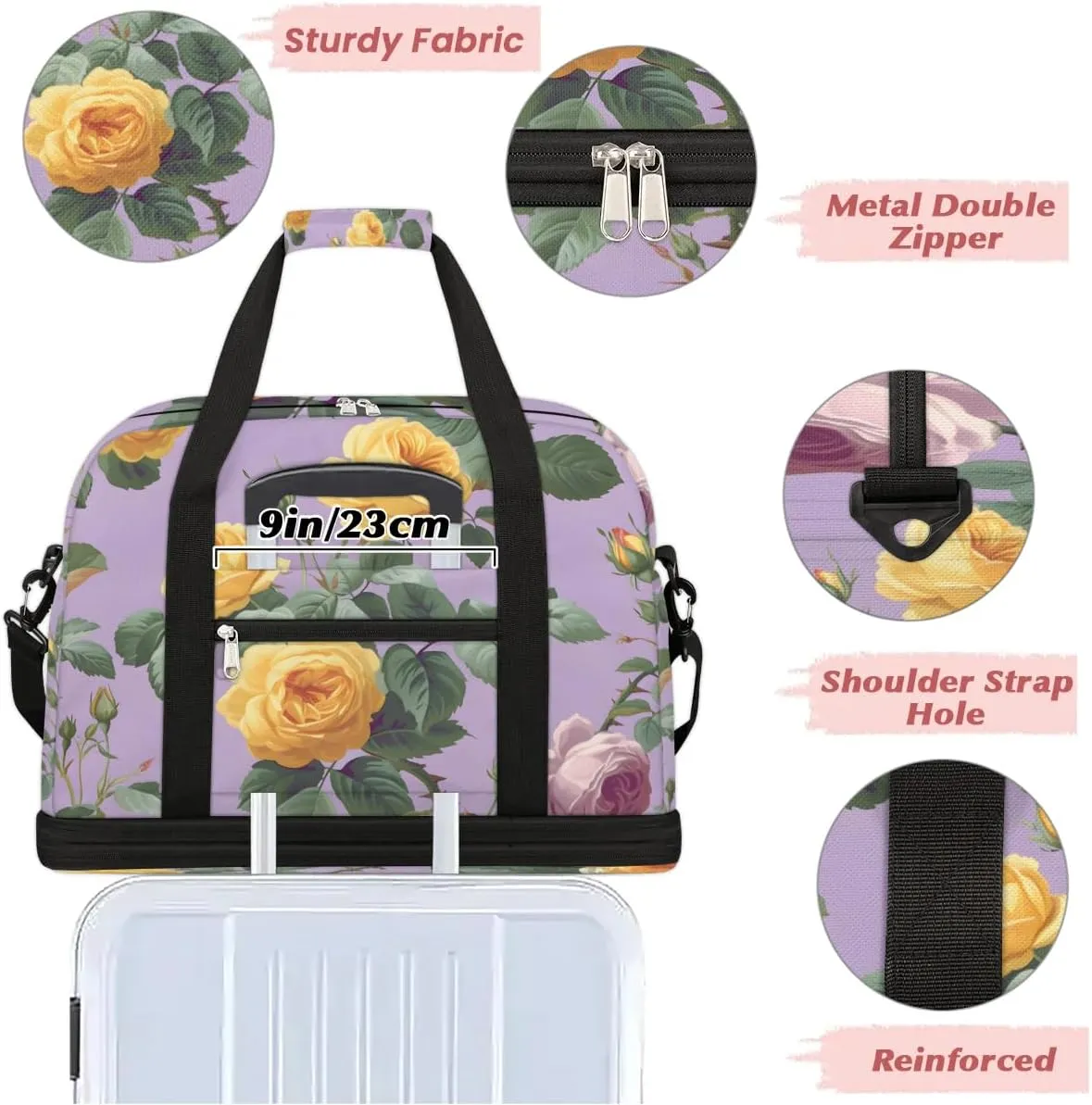 Colorful Flora Beauty Printings Travel Duffle Bag, Collapsible Travel Bag Sports Gym Bag With Shoes Compartment Weekender Bag Overnight Bag For Women Men