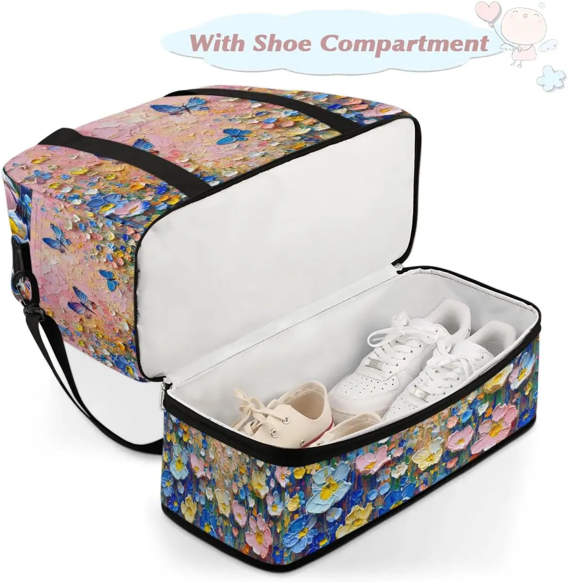 Colorful Flora Patterns Beauty Travel Duffle Bag, Collapsible Travel Bag Sports Gym Bag With Shoes Compartment Weekender Bag Overnight Bag For Women Men