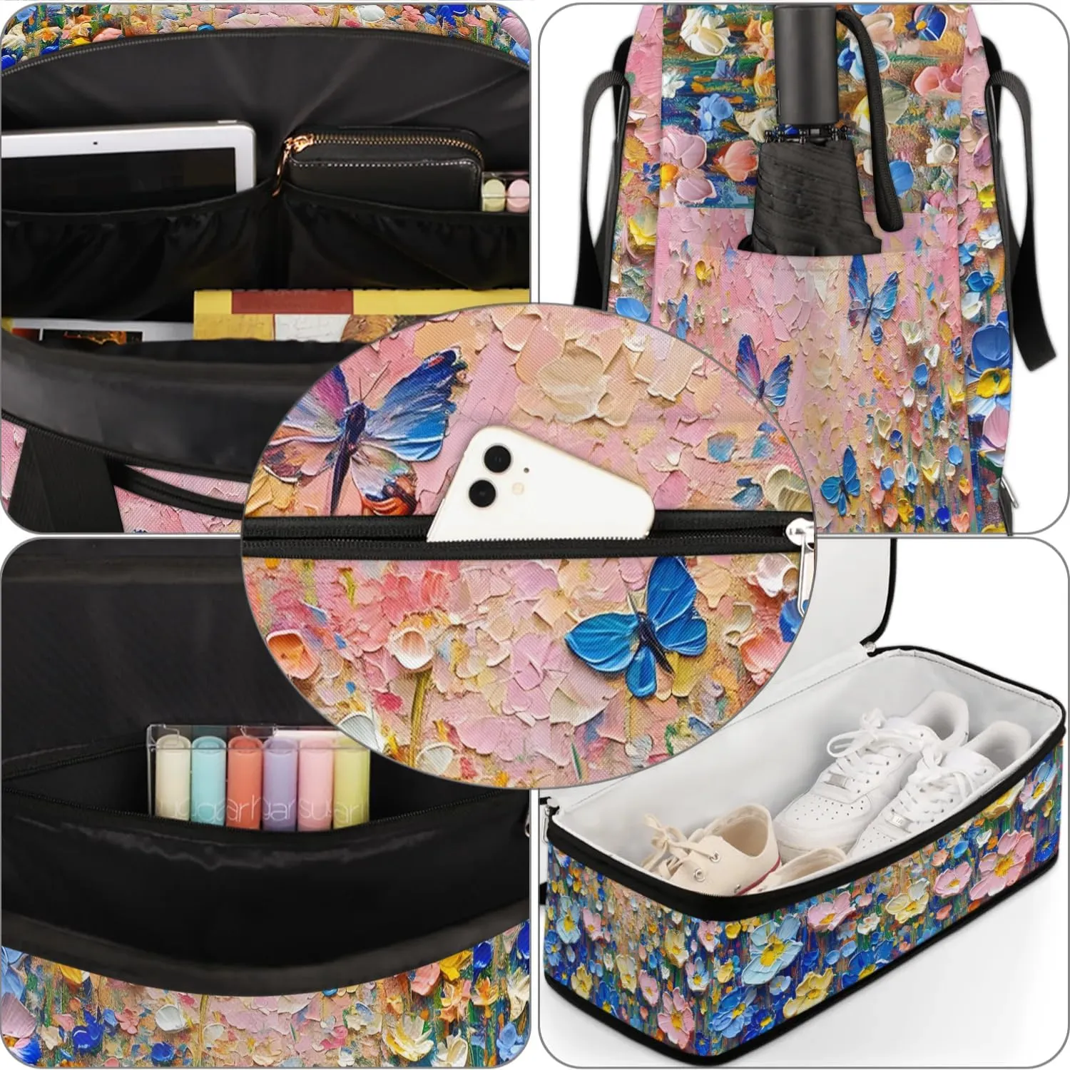 Colorful Flora Patterns Beauty Travel Duffle Bag, Collapsible Travel Bag Sports Gym Bag With Shoes Compartment Weekender Bag Overnight Bag For Women Men