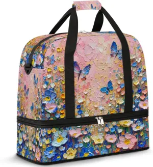 Colorful Flora Patterns Beauty Travel Duffle Bag, Collapsible Travel Bag Sports Gym Bag With Shoes Compartment Weekender Bag Overnight Bag For Women Men