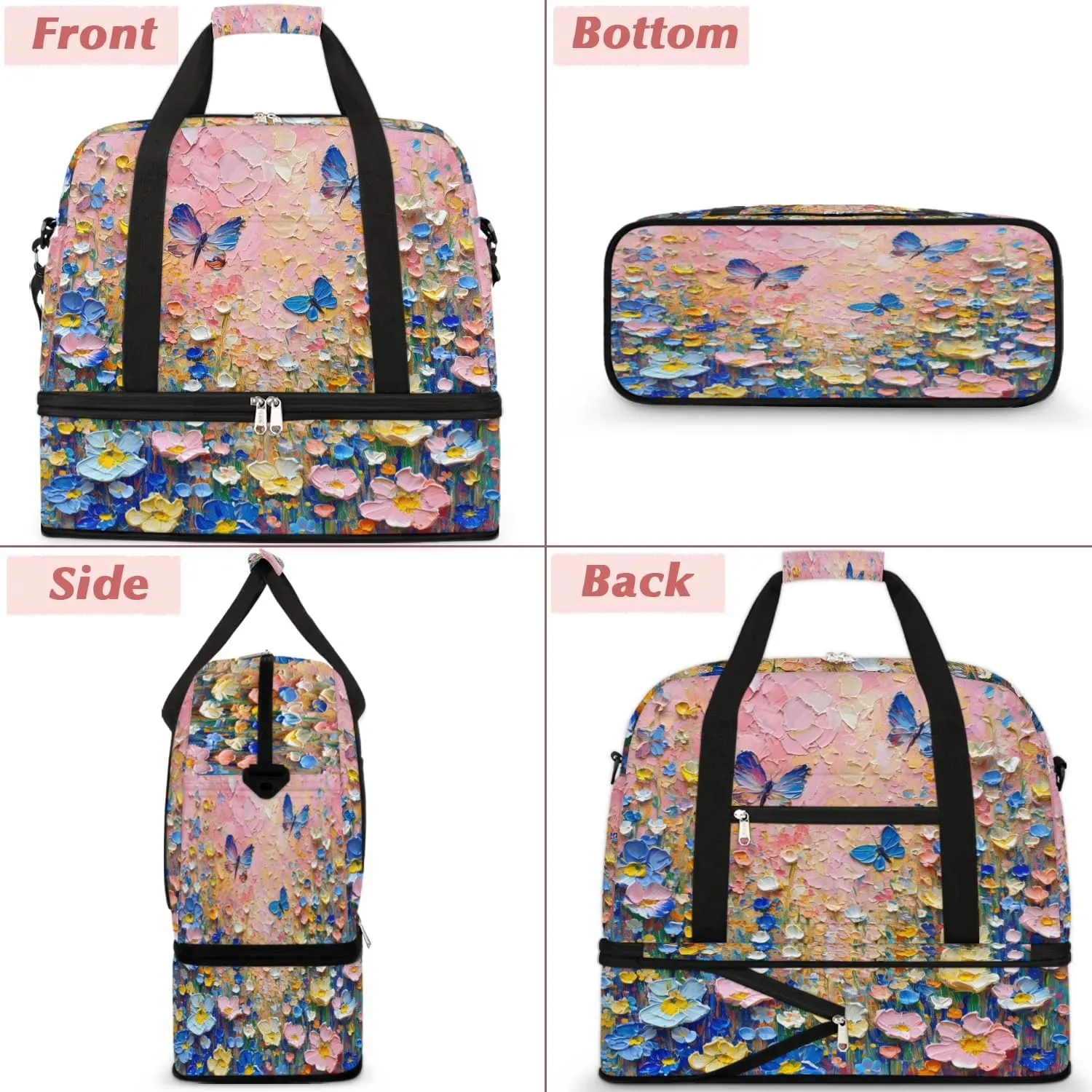 Colorful Flora Patterns Beauty Travel Duffle Bag, Collapsible Travel Bag Sports Gym Bag With Shoes Compartment Weekender Bag Overnight Bag For Women Men