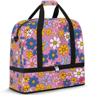 Colorful Flora Patterns Fancy Travel Duffle Bag, Collapsible Travel Bag Sports Gym Bag With Shoes Compartment Weekender Bag Overnight Bag For Women Men