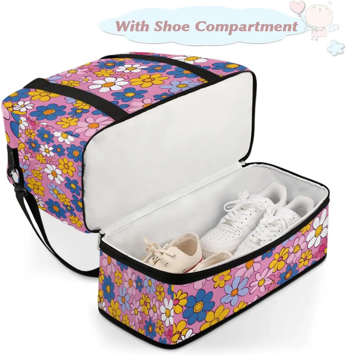 Colorful Flora Patterns Fancy Travel Duffle Bag, Collapsible Travel Bag Sports Gym Bag With Shoes Compartment Weekender Bag Overnight Bag For Women Men