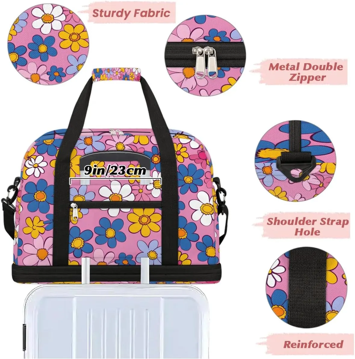 Colorful Flora Patterns Fancy Travel Duffle Bag, Collapsible Travel Bag Sports Gym Bag With Shoes Compartment Weekender Bag Overnight Bag For Women Men