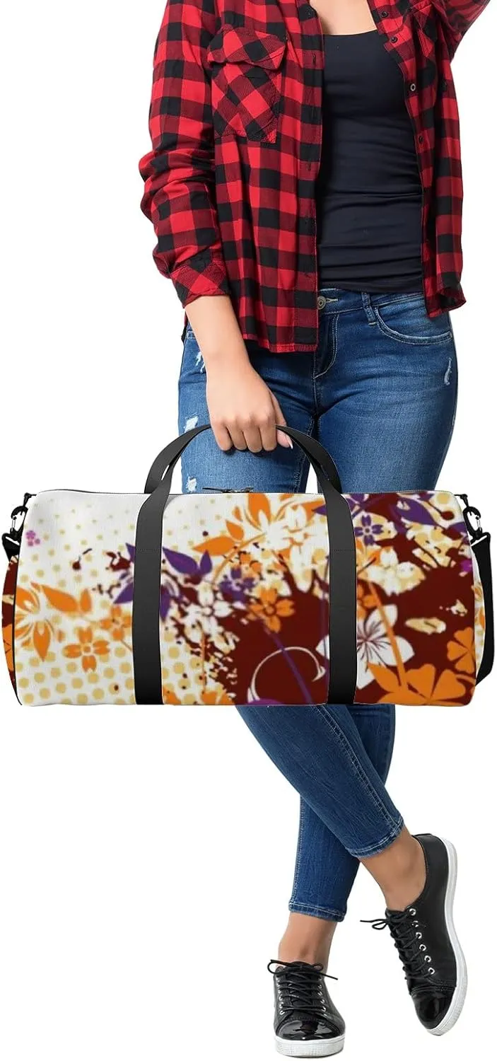 Colorful Flower Background Brown Grunge Illustration Sports Bag Tote Bag Waterproof Gym Bag with Shoulder Strap Zipper 2 Side Pockets for Men and Women, Travel and Storage Shoulder Bag.