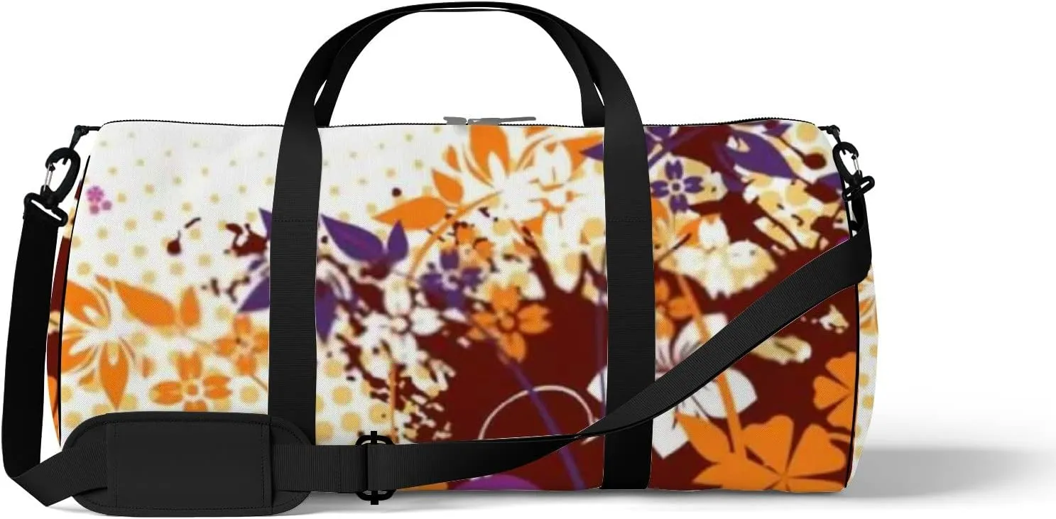 Colorful Flower Background Brown Grunge Illustration Sports Bag Tote Bag Waterproof Gym Bag with Shoulder Strap Zipper 2 Side Pockets for Men and Women, Travel and Storage Shoulder Bag.