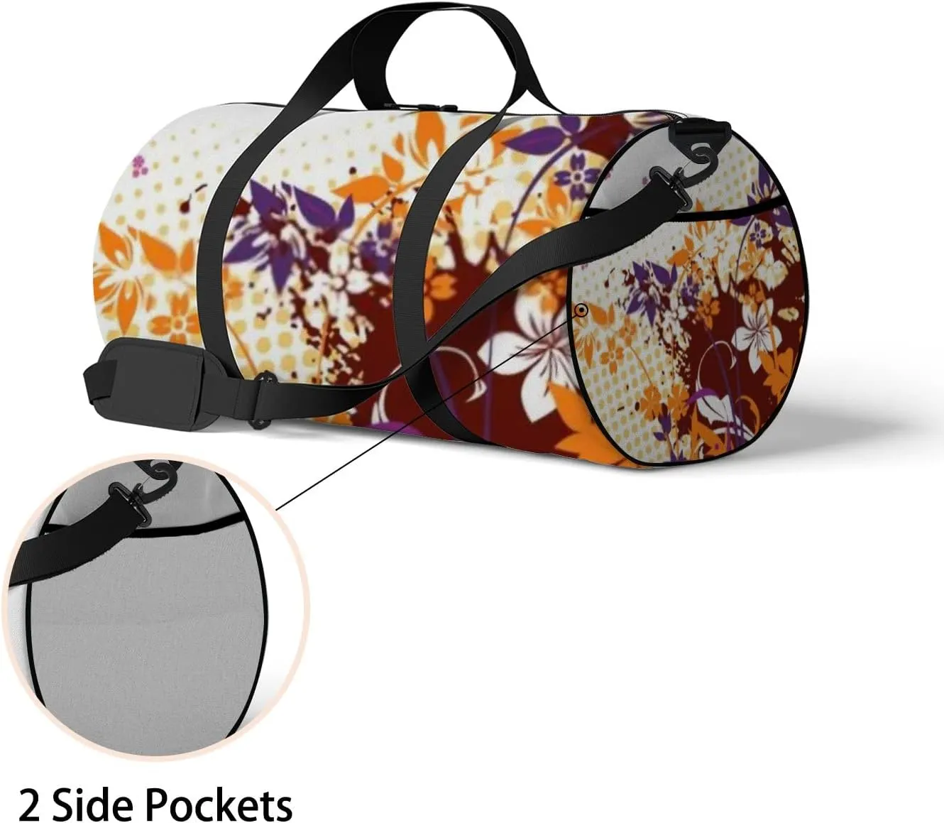 Colorful Flower Background Brown Grunge Illustration Sports Bag Tote Bag Waterproof Gym Bag with Shoulder Strap Zipper 2 Side Pockets for Men and Women, Travel and Storage Shoulder Bag.