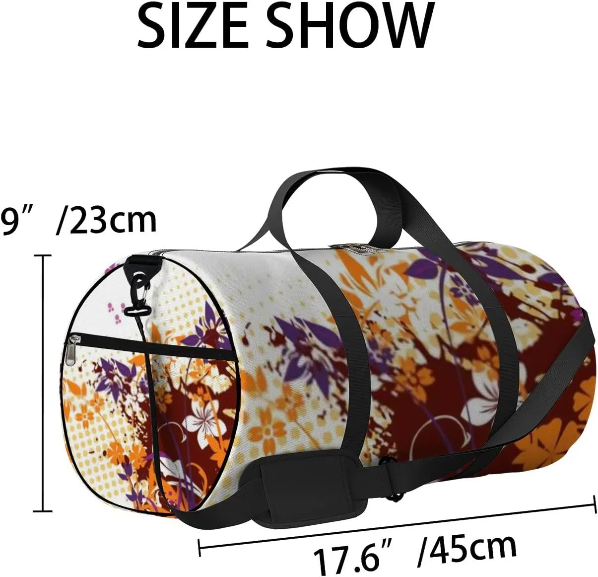 Colorful Flower Background Brown Grunge Illustration Sports Bag Tote Bag Waterproof Gym Bag with Shoulder Strap Zipper 2 Side Pockets for Men and Women, Travel and Storage Shoulder Bag.