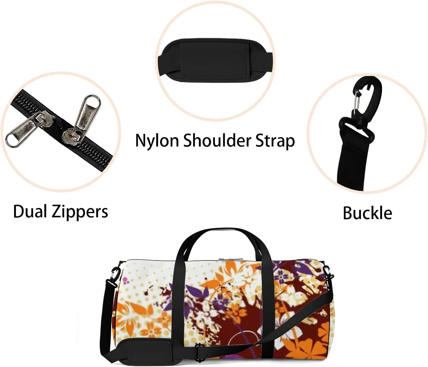 Colorful Flower Background Brown Grunge Illustration Sports Bag Tote Bag Waterproof Gym Bag with Shoulder Strap Zipper 2 Side Pockets for Men and Women, Travel and Storage Shoulder Bag.
