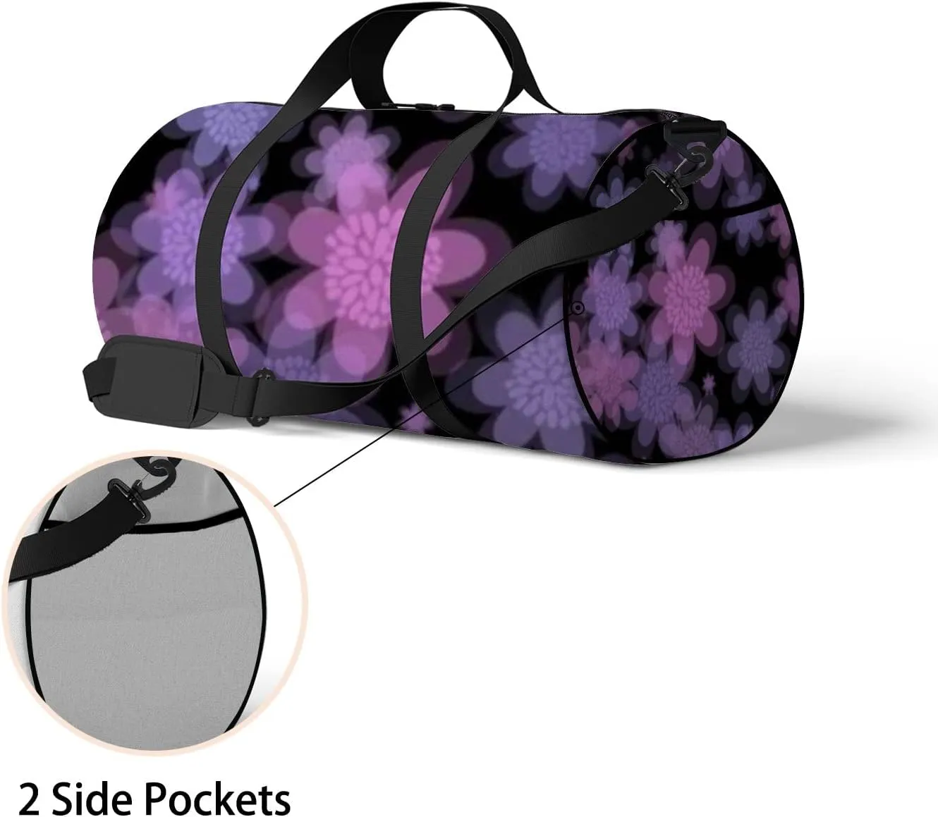 Colorful Flower Patterned Wallpaper Black Background Sports Bag Tote Bag Waterproof Gym Bag with Shoulder Strap Zipper 2 Side Pockets for Men and Women, Travel and Storage Shoulder Bag.